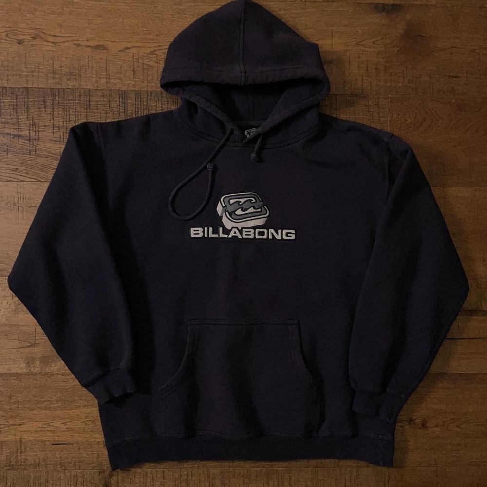 Billabong Hoodie Mens L Navy Skater Vintage Embroidered Logo Baggy Pullover